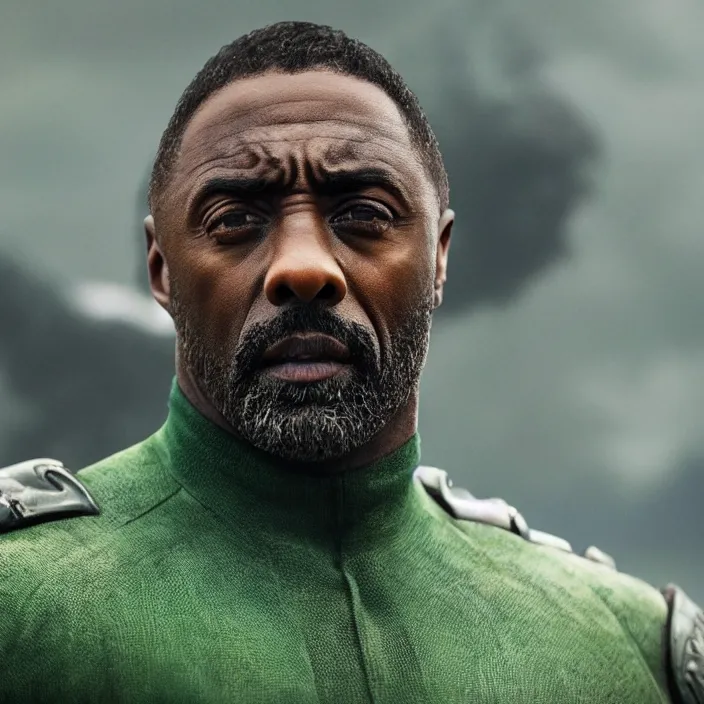 Image similar to film still of Idris Elba as Green Lanturn in new DC film, photorealistic 4k