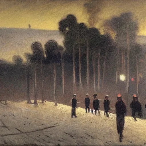 Prompt: frontline near verdun, 1 9 1 6, twilight, by c. r. w. nevinson