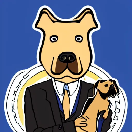 Image similar to a sticker illustration of a man with a dog head wearing a suit and holding a gun