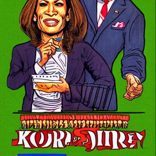 Image similar to The Artwork of R. Crumb and his Cheap Suit - Joe Biden and Kamala Harris, pencil and colored marker artwork, trailer-trash lifestyle