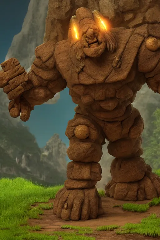 Image similar to zelda fantasy art giant golem troll wood rock, global illumination ray tracing hdr fanart arstation by sung choi and eric pfeiffer and gabriel garza and casper konefal