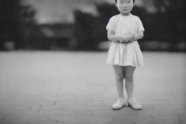 Image similar to a full body portrait of a Chinese-German girl, three years old, medium format camera