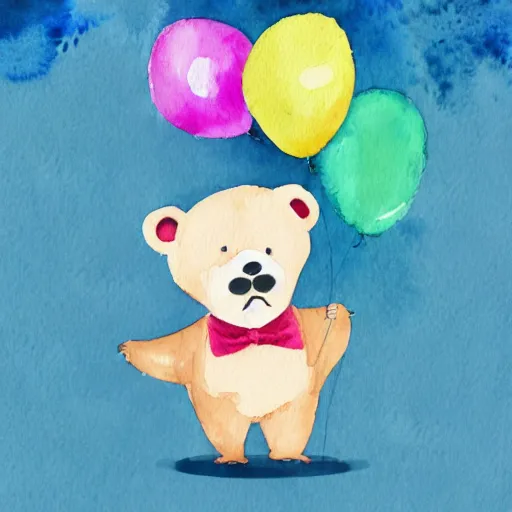 Image similar to watercolor animated bear holding birthday balloons