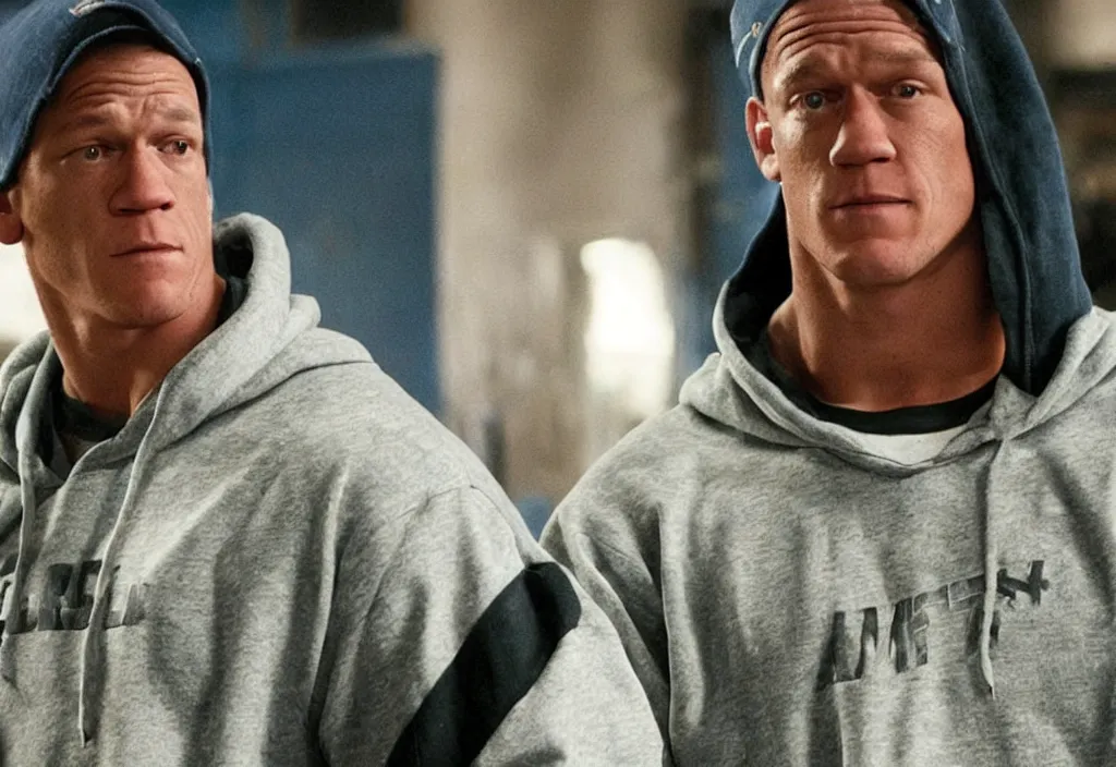 Prompt: john cena in a hoodie portraying marshall mathers in 8 mile.