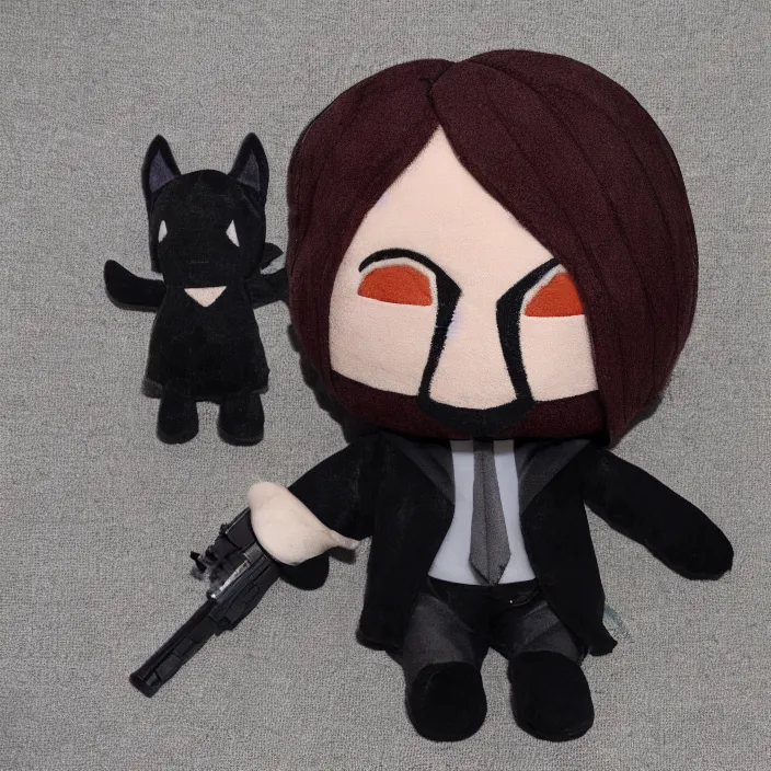 Image similar to John Wick plushie, plush, detailed product photo