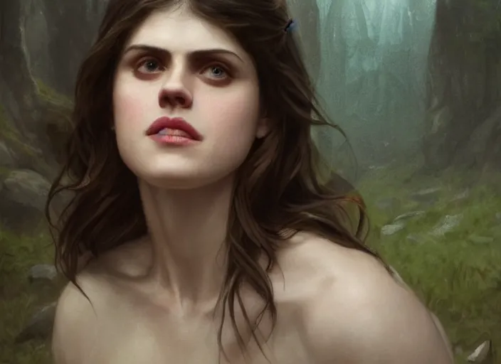 Image similar to alexandra daddario the real god, watching the earth. epic cinematic hyperrealism masterpiece. realistic poster with shaded lighting by craig mallismo, artgerm, jeremy lipkin and michael garmash, unreal engine, radiant light, detailed and complex environment, octane photoreal 3 d render, art station trends