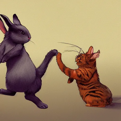 Prompt: rabbit and cat fighting,artstation,very detailed