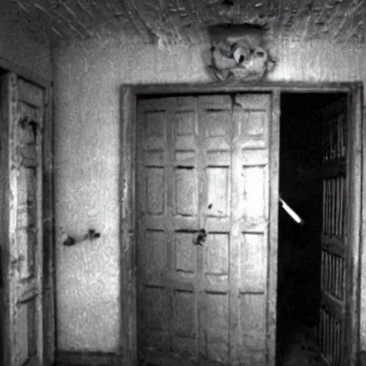 Image similar to creepy backrooms, something behind the doors, horror image