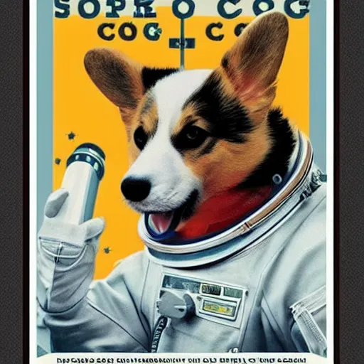 Prompt: corgi cosmonaut vintage poster