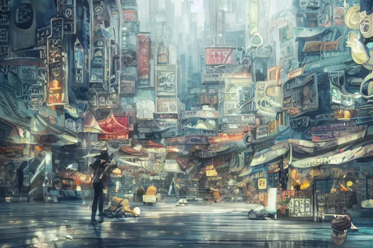 Image similar to dynamic composition, motion, ultra - detailed, incredibly detailed, a lot of details, amazing fine details and brush strokes, colorful and grayish palette, smooth, hd semirealistic anime cg concept art digital painting, watercolor oil painting of scenes without people, in asian city in style of cytus and deemo, blue flame, relaxing, calm and mysterious vibes