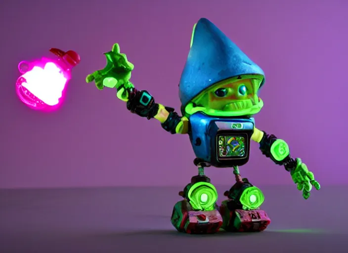 Image similar to a glowing transformers gnome robot fantasy claymation action figure, realistic materials, by joop geesink and pixar