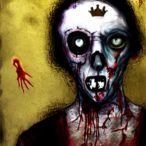 Image similar to asymmetrical zombie king portrait, fallen, decay, lost, depressed, borderline, schizophrenia