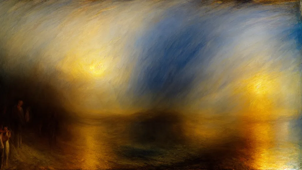 Prompt: uncanny valley in the style of j. m. w. turner, oil on canvas