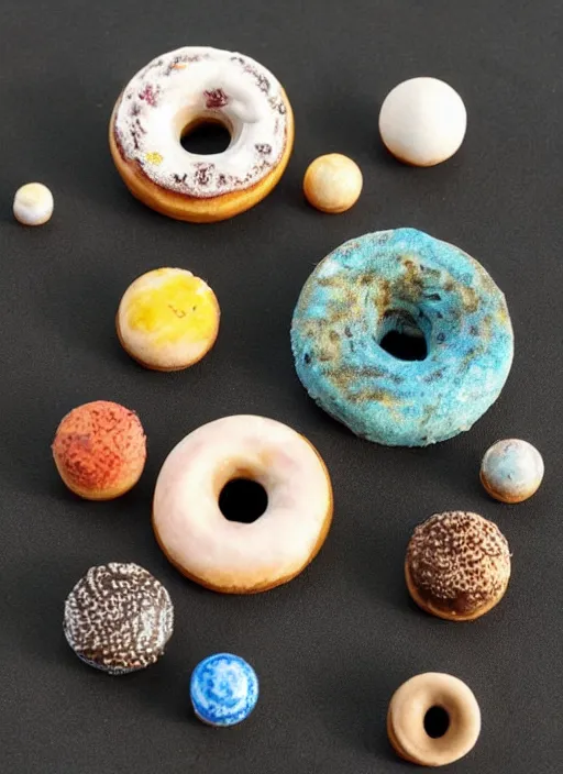 Image similar to realistic miniature of planets in the donut shape on space