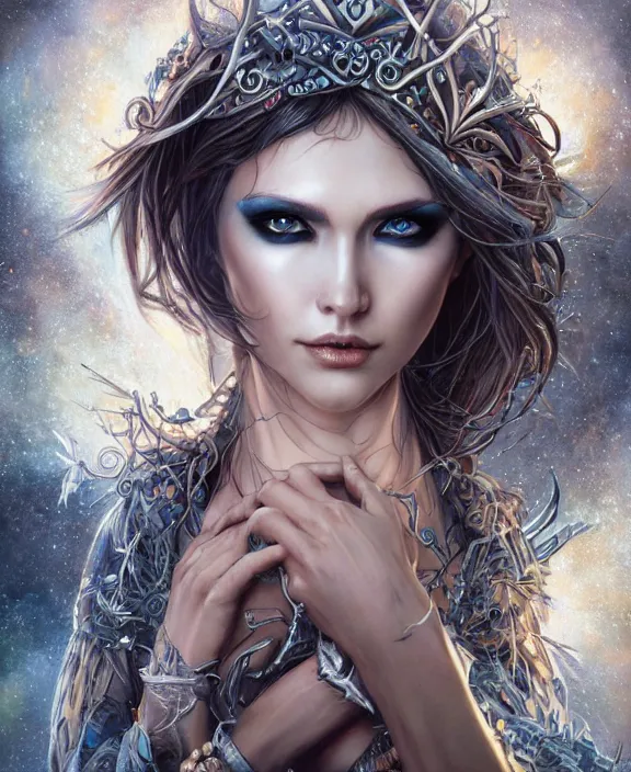 Image similar to a highly detailed symmetrical full body shot painting of a sorceress with piercing beautiful eyes, spring tundra setting, dynamic lighting, ambient lighting, deviantart, art by mark brooks and artgerm and karol bak