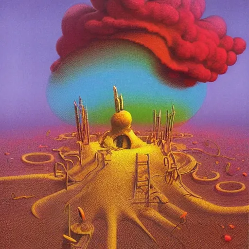 Image similar to ultradetailed matte Electronic 3D Art of an exploding rainbow by beksinski, jacek yerka, Charles Schulz, Dr. Seuss, Roberto da Matta, featured on Artstation, digital art, rectilinear.