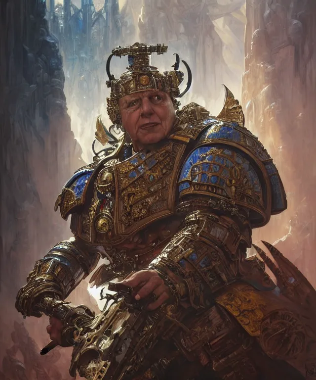 Prompt: Sir David Attenborough as Warhammer 40k Emperor, portrait, fantasy, intricate, elegant, highly detailed, digital painting, artstation, concept art, smooth, sharp focus, illustration, art by artgerm and greg rutkowski and alphonse mucha