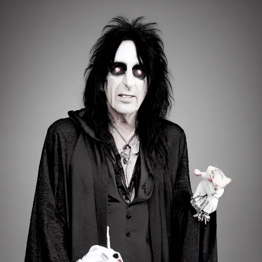 Image similar to alice cooper wearing a dark hooded robe