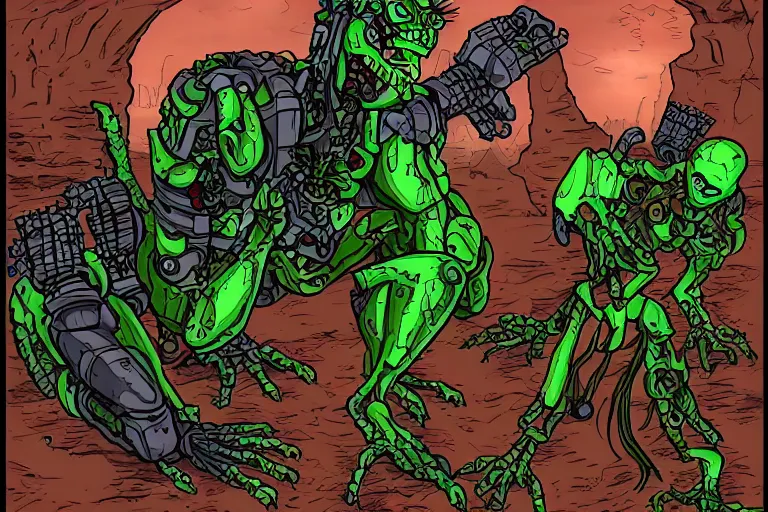 Image similar to bio zombie mecha cyborg lizard troll fearful 5 3 8 4 8 and dangerous creature in a sinister dark cave.