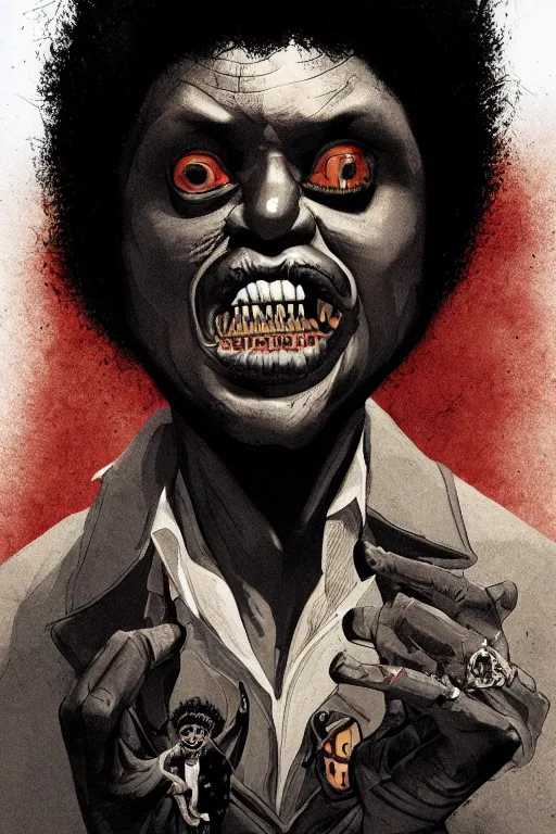 Prompt: little richard in sleepy hollow, full body, big two toned eyes, teeth gritted, horror, intricate details, cinematic, epic, realistic, anatomy, tomer hanuka, uplight, artstation, photorealistic, scary