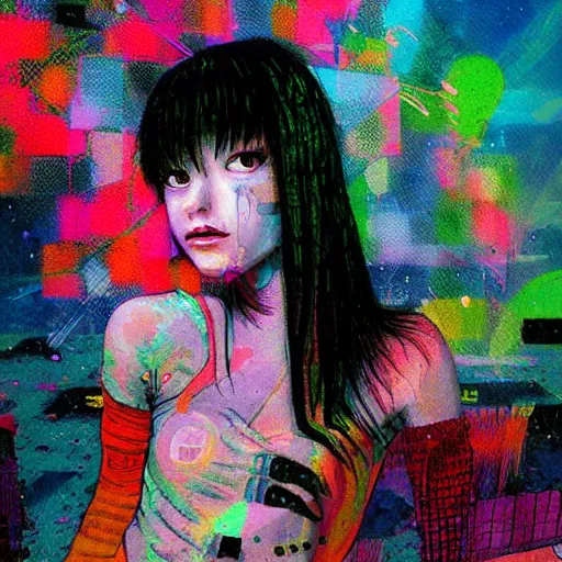 Image similar to Glitchpunk girl, painting by Yoshitomo Nara