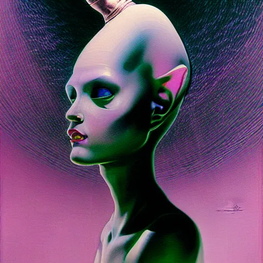 Prompt: unique epic pink space elf knight adventurer, monumental painting by gerrit van honthorst and hajime sorayama and devis stuart, illusion surreal art, highly conceptual figurative art, intricate detailed oil illustration, controversial poster art, polish poster art 1 9 8 0