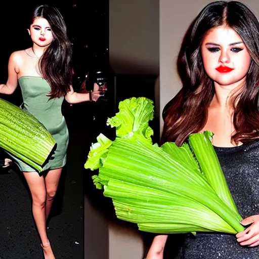 Prompt: selena gomez transformed into celery