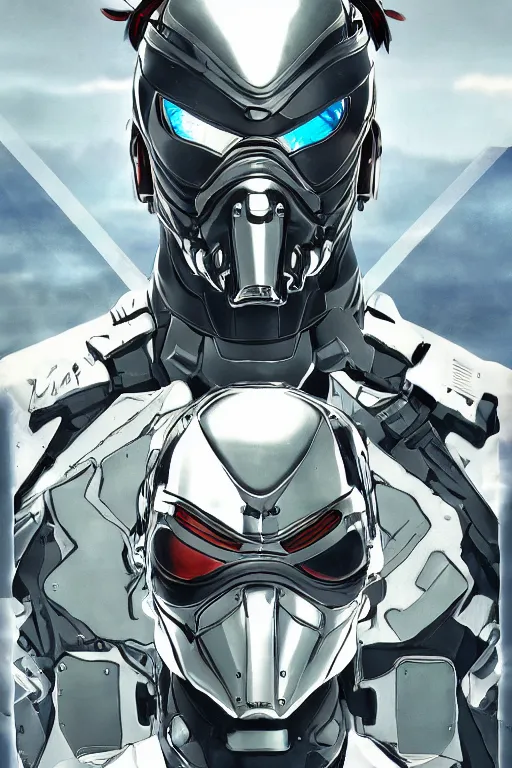 Image similar to cyber cyborg ninja mask helmet metal gear solid artic suit swat commando, global illumination ray tracing hdr fanart arstation by sung choi and eric pfeiffer and gabriel garza and casper konefal, a spectacular view cinematic rays of sunlight comic book illustration, by john kirby