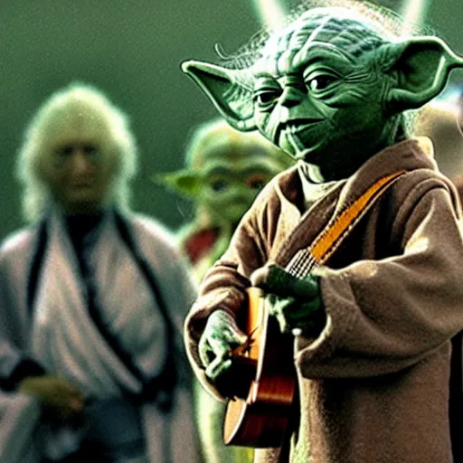 Image similar to yoda performing at woodstock