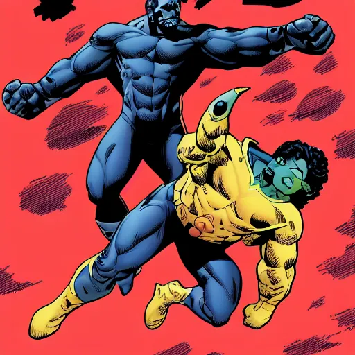 Image similar to Invincible (Image Comics) flying in an heroic pose