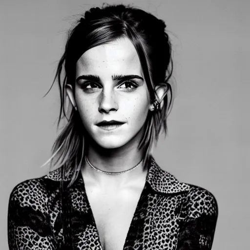 Image similar to portrait photograph of emma watson with leopard skin