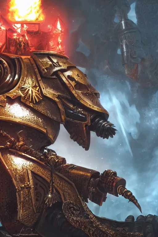 Image similar to a 🐉 warhammer 4 0 k horus heresy fanart - the primarchs emperor by johannes helgeson animated with vfx concept artist & illustrator global illumination ray tracing hdr fanart arstation zbrush central hardmesh 8 k octane renderer comics stylized