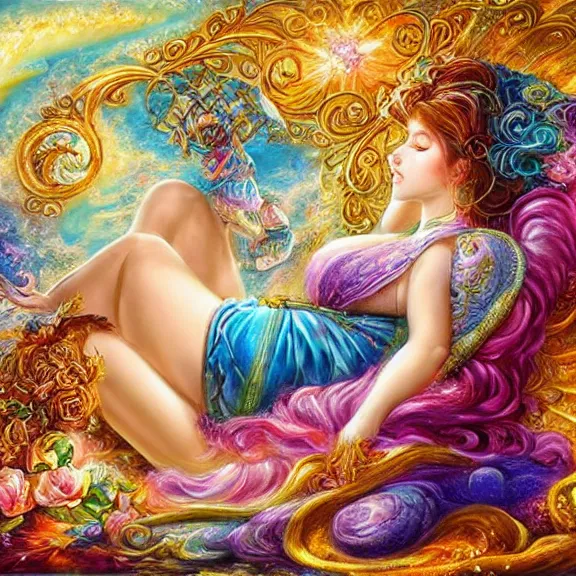 Image similar to a celestial goddess being lazy on her day off laying on a couch catching up on social media, magic realism, art by josephine wall, art by huang guangjian, art by viktoria gavrilenko, art by amanda sage, trending on artstation