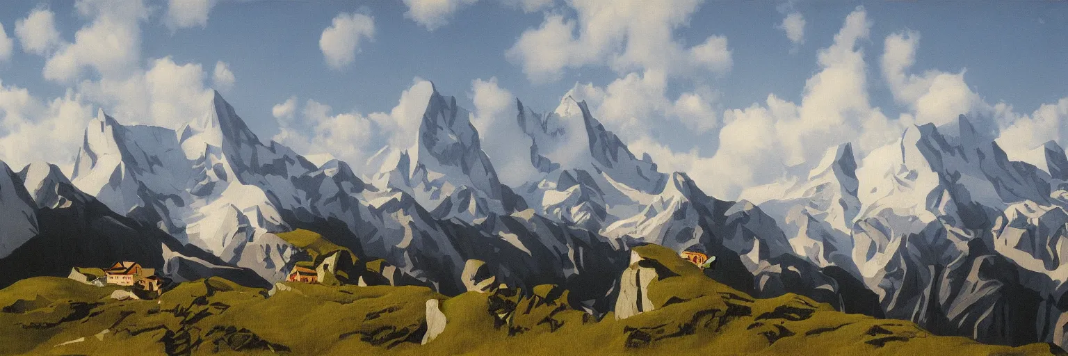 Image similar to swiss alps painting magritte