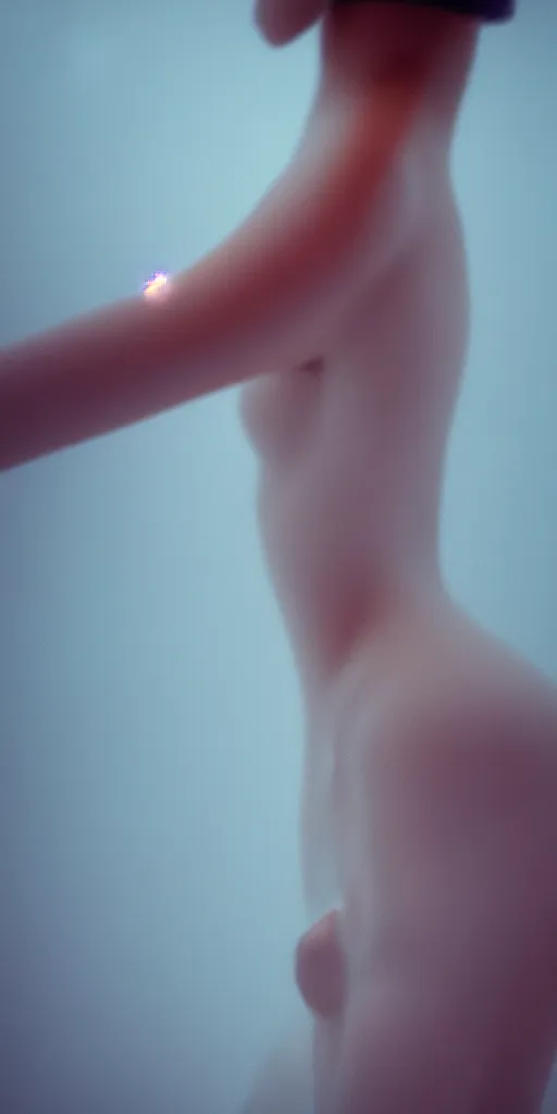 Image similar to a blurry closeup picture of woman's skin gripped tightly, female bodies, hands, dripping wet, macro photography, long exposure photograph, surrealism, anamorphic bokeh, cozy, soft light, cyan and orange, caustic, atmospheric fog, octane render, cinematic