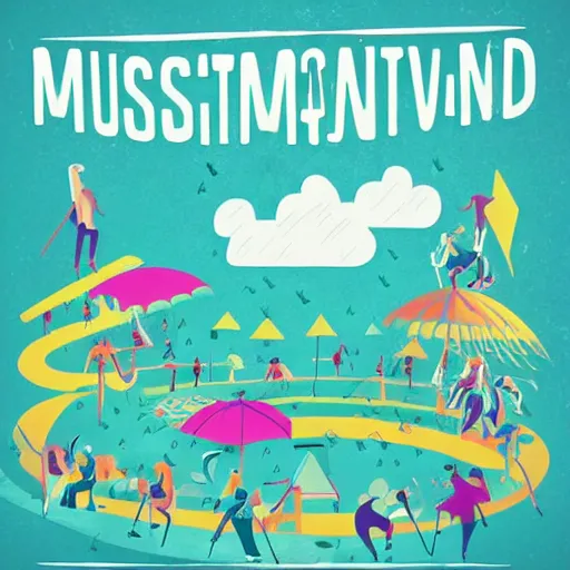 Prompt: “ illustrated poster advertising a music festival where it constantly rains and nobody has fun ”