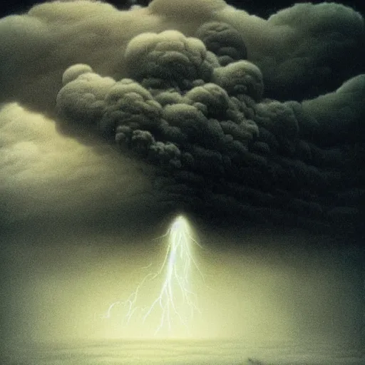 Image similar to killua zoldyck made by zdzisław beksinski, thunderstorm, 8 k, detailed, cinematic, rain, crying, black