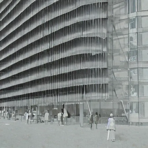 Prompt: giant inflatable bubbles attached to the facade of a 1960’s office building’s windows. Inside the inflatable bubbles are scaffold that hold floors with furniture and people. The inflatable bubbles are made out of clear plastic sheeting. Ultrarealistic, vray, 8k, cinematic.