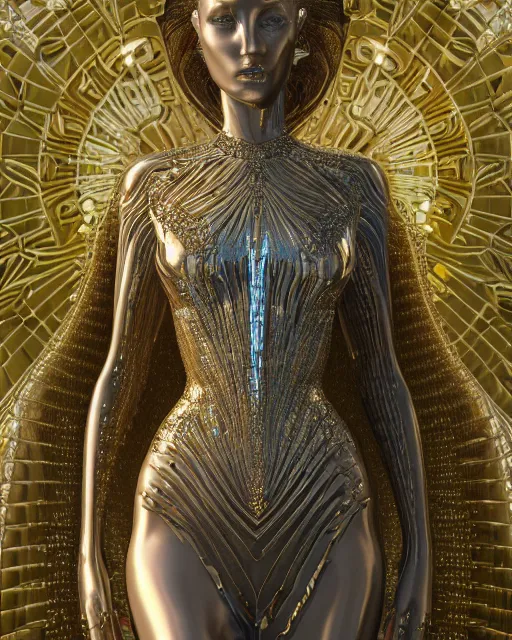 Image similar to a highly detailed metahuman 4 k close up render of an alien goddess bella hadid monument renaissance in iris van herpen dress schiaparelli in diamonds crystals swarovski and jewelry iridescent in style of alphonse mucha gustav klimt trending on artstation made in unreal engine 4