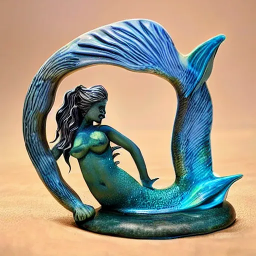 Prompt: an amazing ceramic realistic mermaid sculpture mug, creative, beautiful, award winning design, functional, colorful