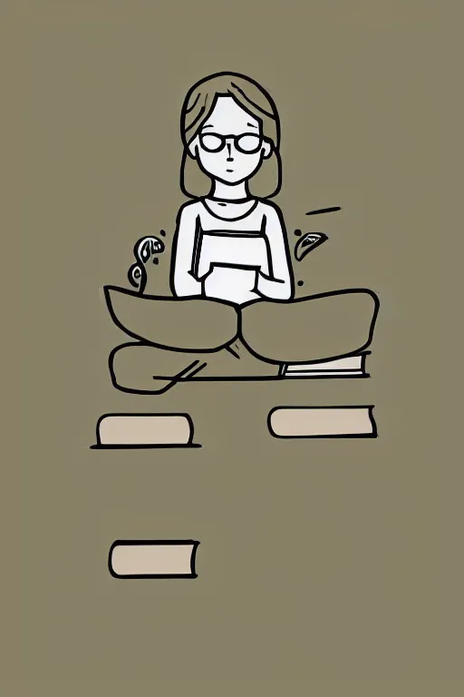 Prompt: simple outline illustration of a girl reading a book in the style of camilo huinca!!! dribbble, agent pekka