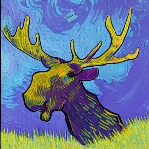 Image similar to purple moose, painting, artwork by van gogh