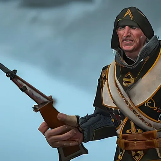 Image similar to Viktor Saltzpyre looking at his lack of ammunition and yelling