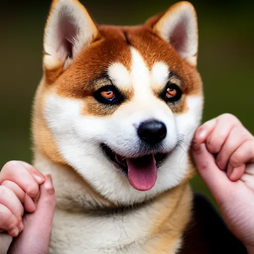 Image similar to close - up portrait of shiba inu holding club in hands, ( eos 5 ds r, iso 1 0 0, f / 8, 1 / 1 2 5, 8 4 mm, postprocessed, sharp )