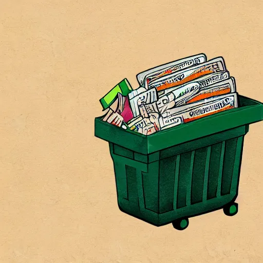 Image similar to Anime style illustration of a dumpster with a face