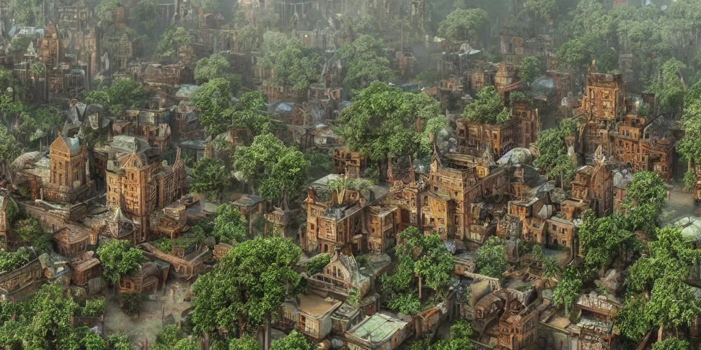 Prompt: a beautiful realistic detailed city carved in a wood, surrounded by mold and moss, photorealistic, octane render, volumetric lighting,