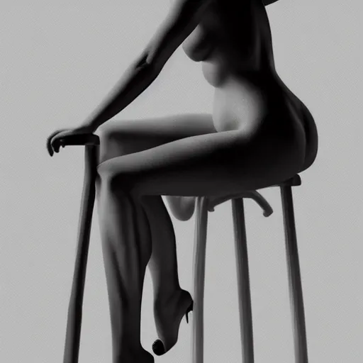 Prompt: artstation a woman seductively posing on a stool, very detailed, , portrait, high contrast