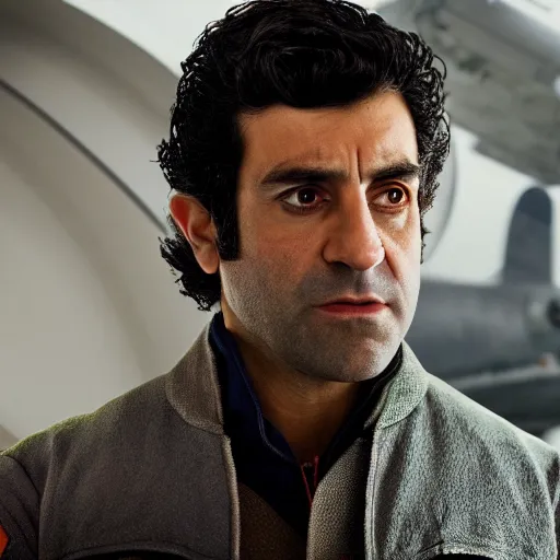 Image similar to cinematic portrait of poe dameron, 2 4 mm lens, accurate, photoreal