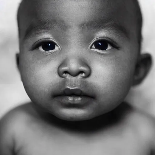 Prompt: photograph of a black asian baby with heterochromia