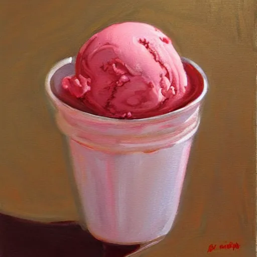 Prompt: strawberry ice cream, artsy, painted